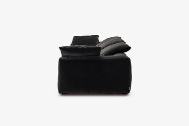 Black velvet sofa module, side profile view