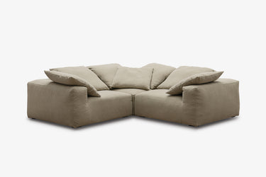 Taupe corner nook sofa with three modules, studio front view