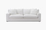 White three-seat sofa with two back cushions, studio front view