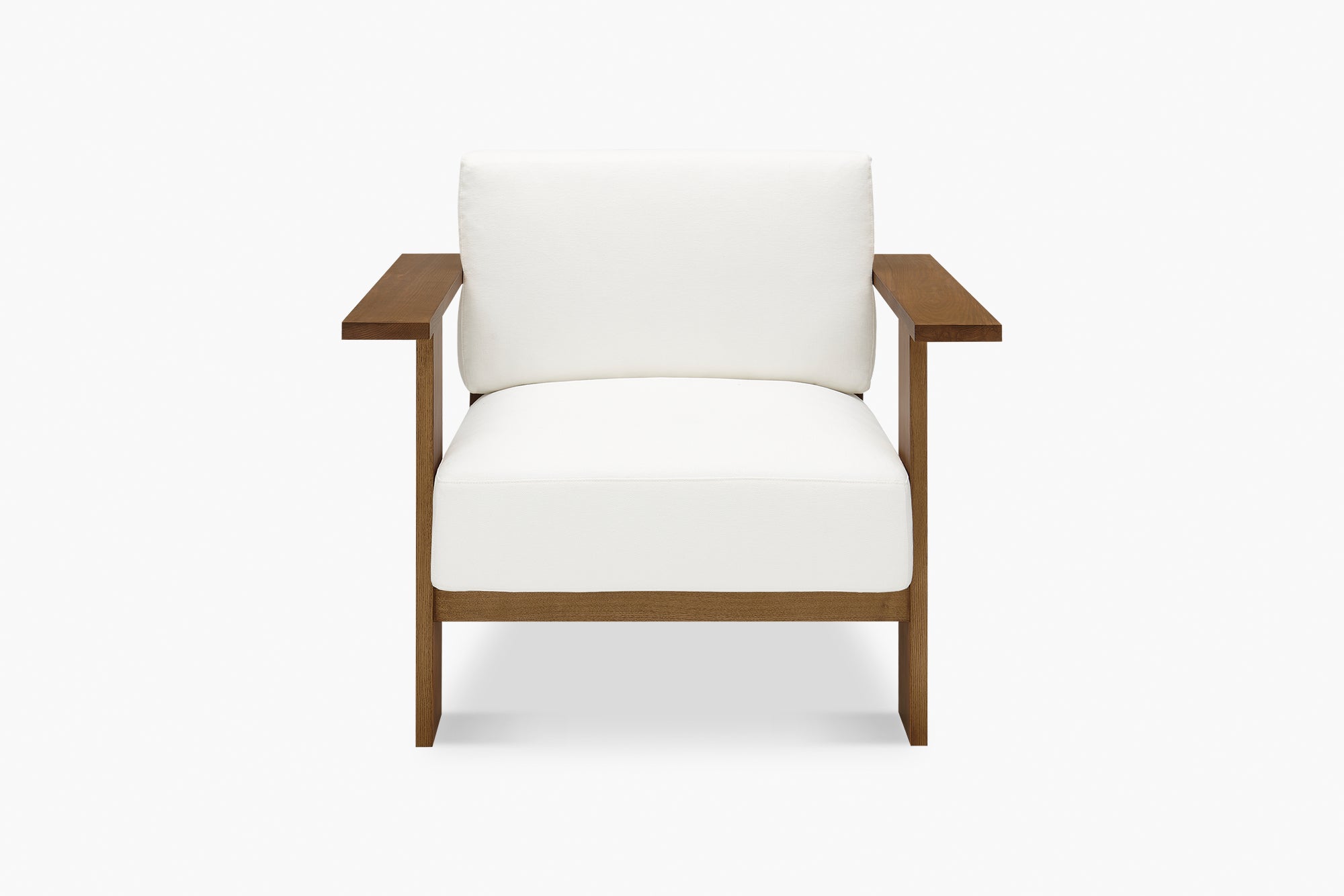white armchair with brown timber frame