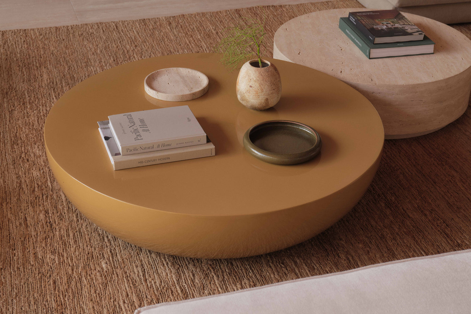 half moon shape yellow coffee table