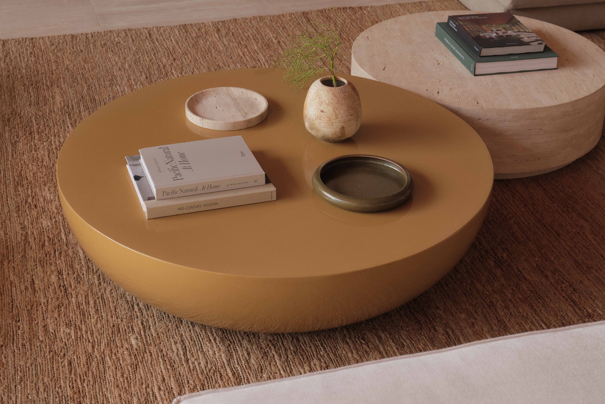 half moon shape yellow coffee table