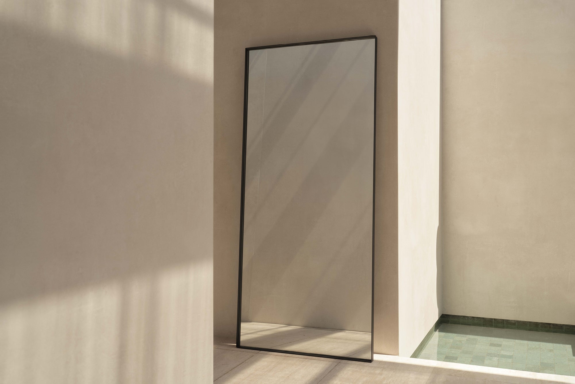 floor standing mirror with black frame