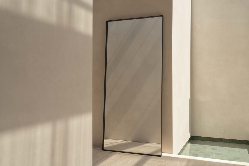 floor standing mirror with black frame