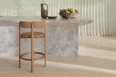 kitchen island setting with bar stool with brown timber frame and brown vinyl