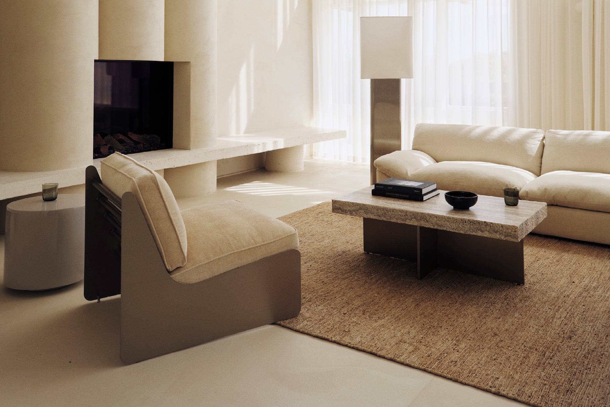 White Linen Shade Prism Floor Lamp