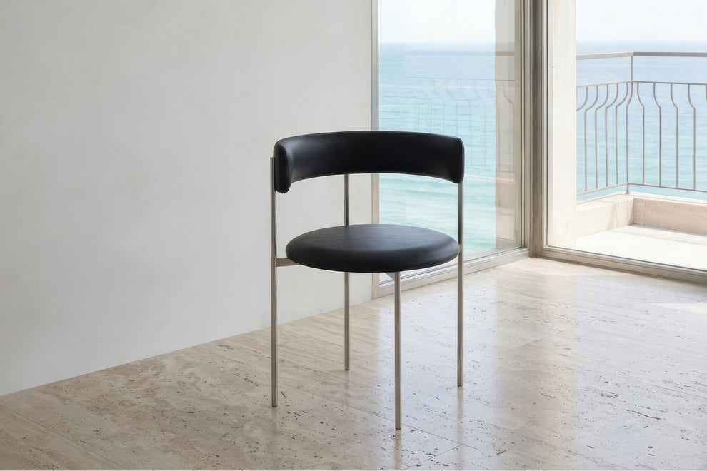 Midnight Black Bellino Dining Chair Stainless Steel Legs